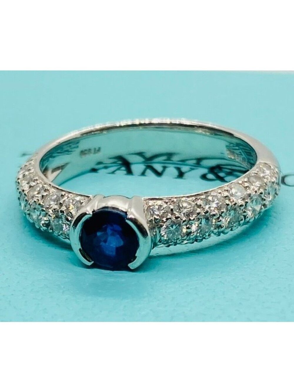Tiffany & Co Platinum 950 Blue Sapphire Diamond Etoile Ring Size 6.25